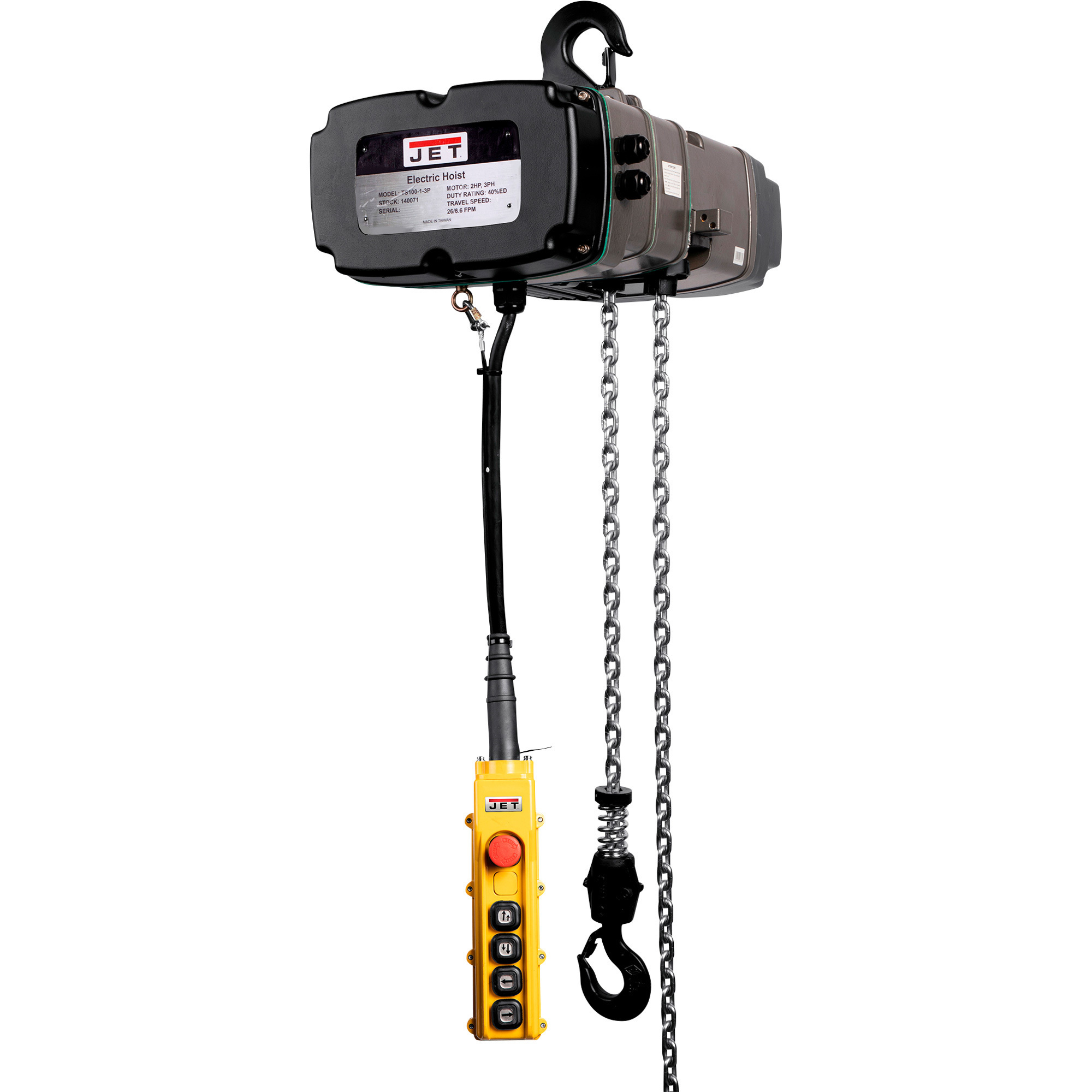 Jet TS Series 3-Phase Electric Chain Hoist, 3-Ton Capacity, 15ft. Lift Height, Model# TS300-015